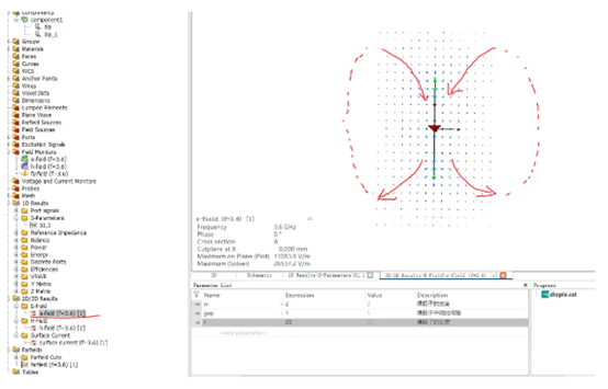 CST軟件偶極子天線仿真場型圖